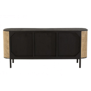 Buffet bas RARY - bois exotique noir et rotin naturel - 3 portes et 3 tablettes de rangement_4