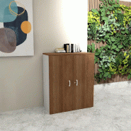 Armoire moyenne à portes battantes Haut. 121 cm - Mobel Linea - 100, Acacia foncé_0