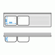 Plonge Inox 2 bacs avec passage lave-vaisselle - P 600 - GGM - 2000 mm bac à gauche_4