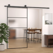 Vidaxl porte coulissante verre esg dépoli aluminium 102,5x205 cm noir 151663_4