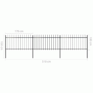 Vidaxl clôture de jardin avec dessus en lance acier 5,1 x 1 m noir 277613_4