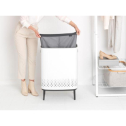 Corbeille à linge Bo Hi - 2 x 45 litres - White - Meuble décoratif avec sac à linge à deux compartiments_4
