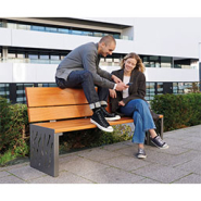 Banc public avec assise et dossier en bois exotique - ALBIZIA - finition lasurée chêne clair_4