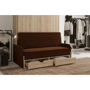 Lit escamotable style industriel KEY SOFA - chêne 140x200 cm - Canapé avec tiroirs et accoudoirs marron_4