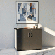 Armoire de bureau avec portes décor bois - MDD - Gris anthracite, Blanc pastel_4