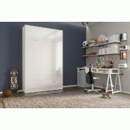 Composition armoire-lit SMART-V2 - Façade blanc brillant 140x200 cm avec bibliothèque blanc mat_4