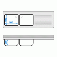 Plonge Inox 2 bacs avec passage lave-vaisselle - P 600 - GGM -_4