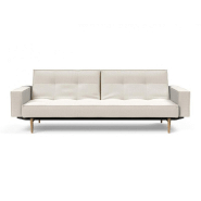 Canapé convertible Splitback Styletto avec accoudoirs - Pieds fuseau en chêne naturel - Tissu bouclé Off White_4
