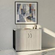 Armoire de bureau avec portes décor bois - MDD - Noir, Acacia clair_4