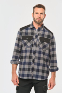 Chemise à carreaux homme - WK520 - 100% coton avec poches poitrine et empiècements noirs_4
