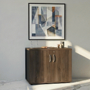 Armoire de bureau avec portes décor bois - MDD - Noyer, Noir_4