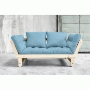 Banquette méridienne futon Beat - Pin naturel - Tissu bleu clair - Couchage 75x200 cm - KARUP_4