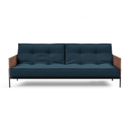 Canapé-lit Splitback Lauge - Innovation Living - Convertible 115x210 cm - Tissu Argus Navy Blue - Accoudoirs noyer_4