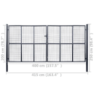 Vidaxl portail en maille de jardin acier galvanisé 400 x 200 cm gris 143379_4