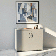 Armoire de bureau avec portes décor bois - MDD - Gris aluminium, Gris aluminium_4