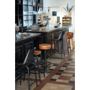 Tabouret de bar Valona - cuir marron, design industriel avec dossier confortable_4