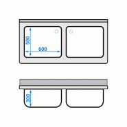 Plonge inox 2 bacs sur placard - P 700 mm - 1400_4