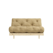 Canapé convertible futon ROOTS - Pin naturel - Tissu beige blé - Couchage 160x200 cm - Design japonais et scandinave_4