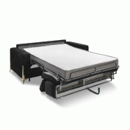 Canapé convertible express ODACIO - Sommier à lattes 140x197 cm - Matelas 16 cm - Têtières réglables - Pieds dorés - Velours noir_4