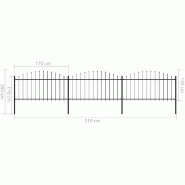 Vidaxl clôture de jardin à dessus en lance acier (1,25-1,5)x5,1 m noir 277732_4