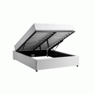 Lit coffre Dorres 140x190 cm - Sommier relevable blanc avec grand espace de rangement_4