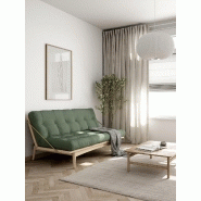 Banquette futon FOLK en pin massif - Coloris vert olive - Couchage 130 x 190 cm - Design scandinave avec accoudoirs en métal_4