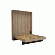 Lit escamotable style industriel KEY - Bi-ton chêne noir mat avec bibliothèque et rangement - 160x200 cm - L275 cm_4