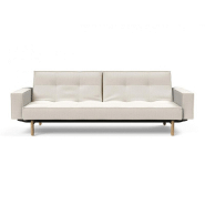 Canapé convertible Splitback Stem avec accoudoirs - pieds obus en chêne naturel - tissu bouclé Off White - couchage 115x210 cm_4