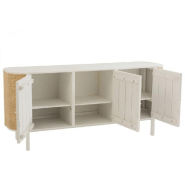 Buffet bas RARY en bois exotique blanc et rotin naturel - 3 portes - 180 cm_4