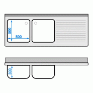 Plonge inox 2 bacs et égouttoir sur placard - P 700 mm - 1800 mm bac à gauche_4