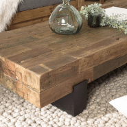 Table basse SATHIM - Plateau en poutres de teck recyclé massif et pieds en métal - Look industriel et écologique_4