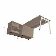 Bureau Manager avec crédence Ogi M - MDD - 160, Acacia clair, Piètement blanc_4