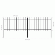 Vidaxl clôture de jardin avec dessus en lance acier 3,4 x 1 m noir 277612_4