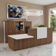 Banque d'accueil Delta Plus avec PMR et réhausse - Mobel Linea - Blanc mat, Gauche, Acacia foncé, Non, 282_0