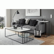 Table basse JULLY - Blanc mat et métal noir - Style industriel avec plateau 120x60 cm_4