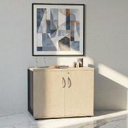 Armoire de bureau avec portes décor bois - MDD - Bouleau clair, Gris anthracite_4