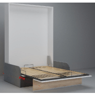 Armoire lit escamotable Bermudes Sofa - Blanc bandeau chêne - Canapé bleu azur - Couchage 160x200 cm_4