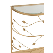 Console demi-lune MELAURE en métal doré - Plateau en verre - Motifs fleuris - L100 x H77 x P24_4