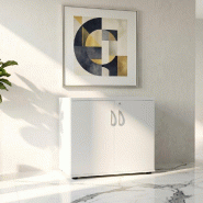 Armoire de bureau avec portes décor bois - MDD - Blanc pastel, Blanc pastel_4