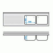 Plonge Inox 2 bacs avec passage lave-vaisselle - P 600 - GGM - 2000 mm bac à droite_4