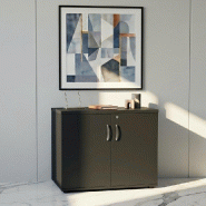 Armoire de bureau avec portes décor bois - MDD - Gris anthracite, Noir_4