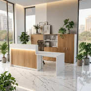Bureau d'accueil PMR 1 personne Eira avec option LED - Mobel Linea - 202, Droite, Oui, Blanc/ acacia foncé_4