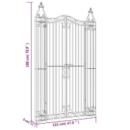 Vidaxl portail de jardin noir 121x8x180 cm fer forgé 363433_4