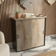 Armoire mi-haute à portes coulissantes - Mobel Linea - 120, Gris anthracite, Chêne grisé_4