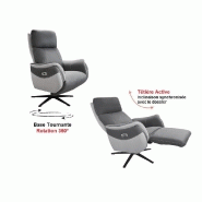 Fauteuil relax électrique Cabries - Bi-moteur - Microfibre bicolore Gris plomb/Perle - Piètement étoile métal noir pivotant_4