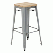 Tabourets hauts en acier galvanisé avec assise en bois Bistro (lot de 4) | Bolero - GM638_4