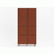 Meuble vestiaires 6 ou 8 cases - MDD - A clé, 2 x 4 cases, Rouge mat, Petits pieds avec vérins_4