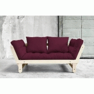 Banquette méridienne futon Beat - Pin naturel et tissu bordeaux - Couchage 75x200 cm_4