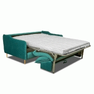 Canapé lit scandinave 3 places Lagos 140 cm - ouverture express, sommier à lattes, matelas 13 cm en velours vert canard_4
