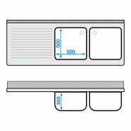 Plonge inox 2 bacs et égouttoir sur placard - P 700 mm - 1800 mm bac à droite_4
